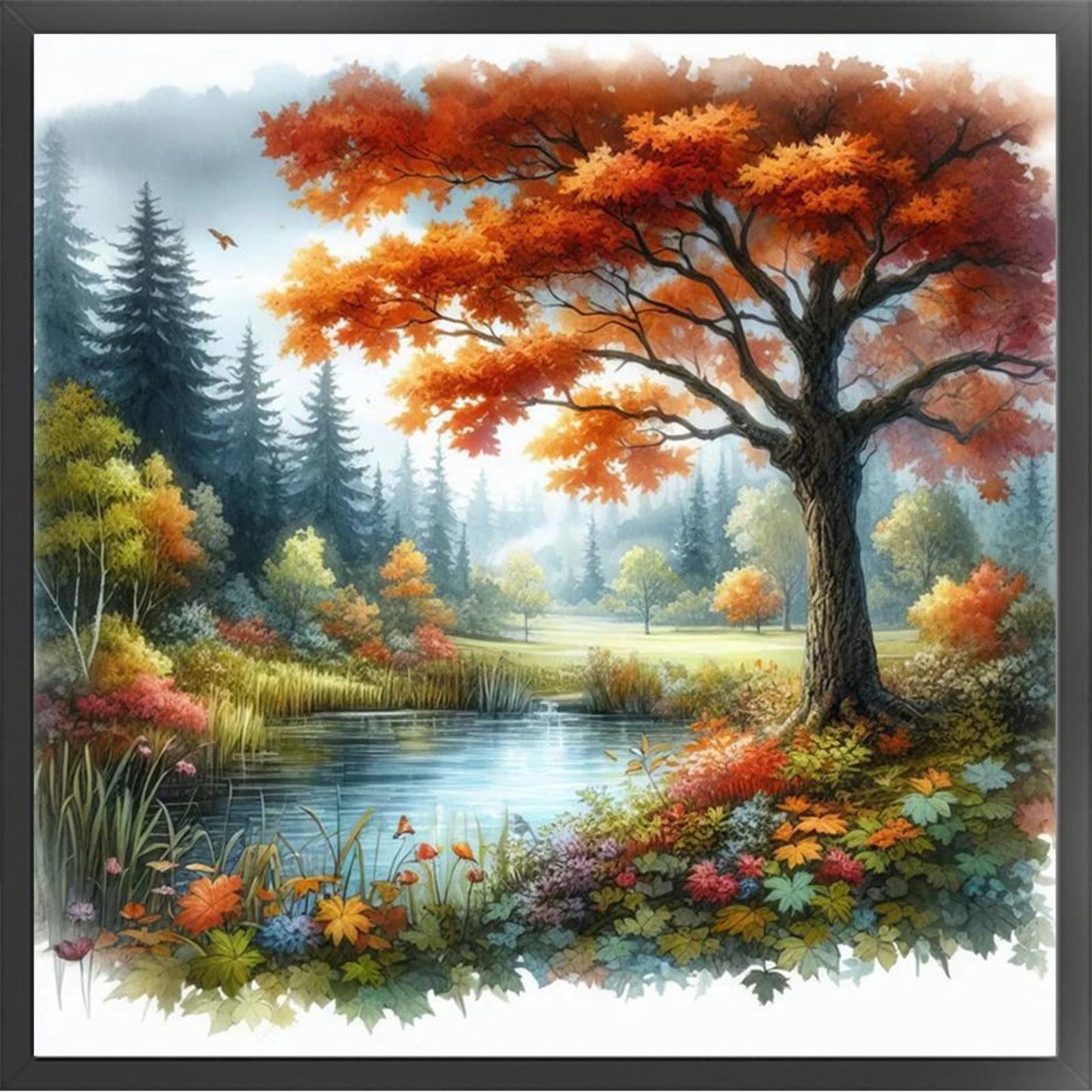 Golden Maple Trees In Autumn - Full 11CT Stamped Cross Stitch 40x40CM - Yishu