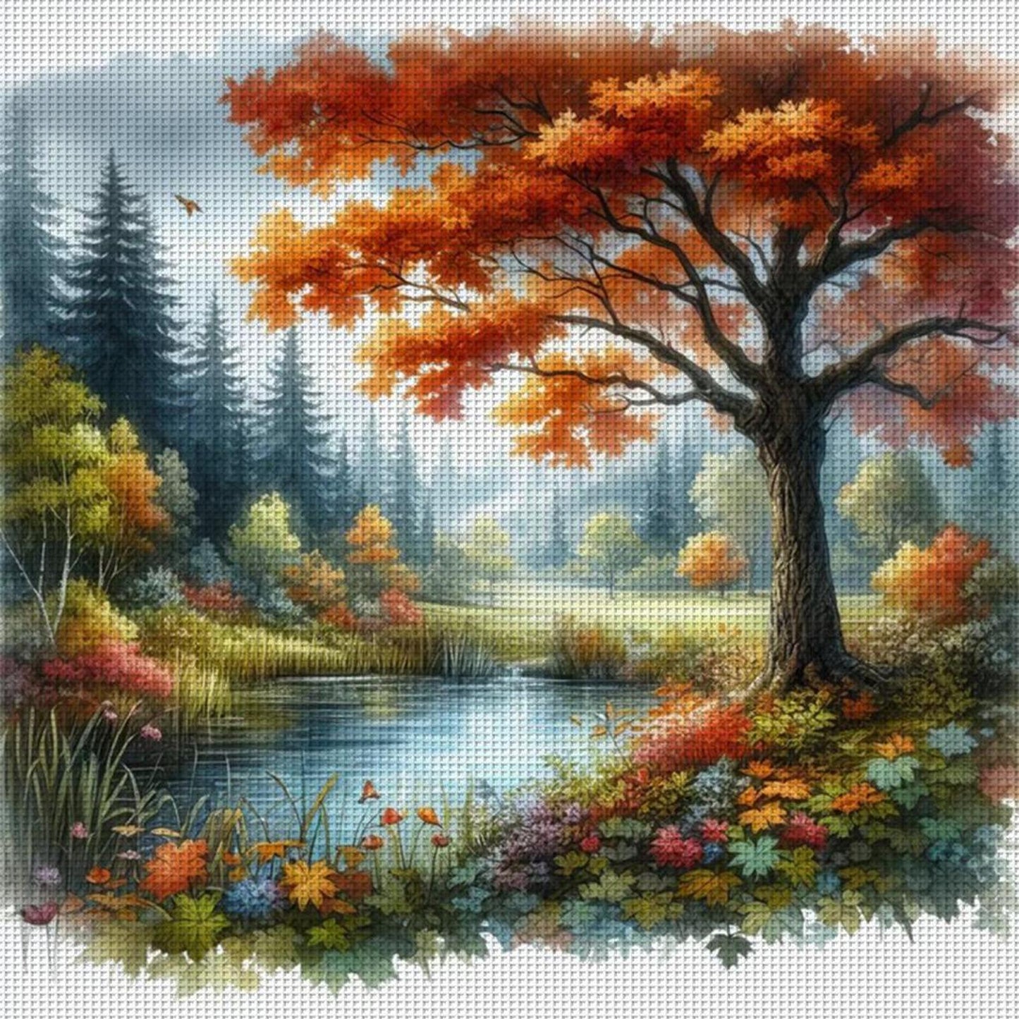 Golden Maple Trees In Autumn - Full 11CT Stamped Cross Stitch 40x40CM - Yishu