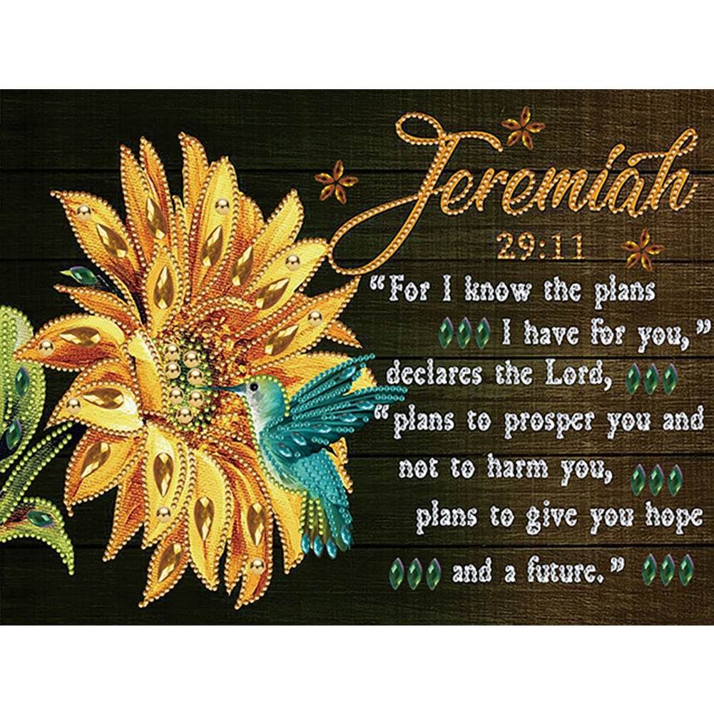 Sunflowers And Hummingbirds (English) 30*40CM(Canvas) Partial Special Shaped Drill Diamond Painting