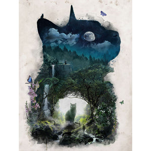 Black Cat Silhouette 30*40CM(Canvas) Full Round Drill Diamond Painting