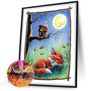 Owl And Fox On The Moon 40*50CM(Canvas) Full Round Drill Diamond Painting