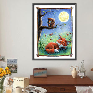 Owl And Fox On The Moon 40*50CM(Canvas) Full Round Drill Diamond Painting