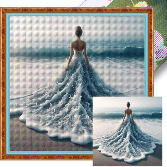 Beach Girl - Full 14CT Stamped Cross Stitch 40x40CM - Huacan
