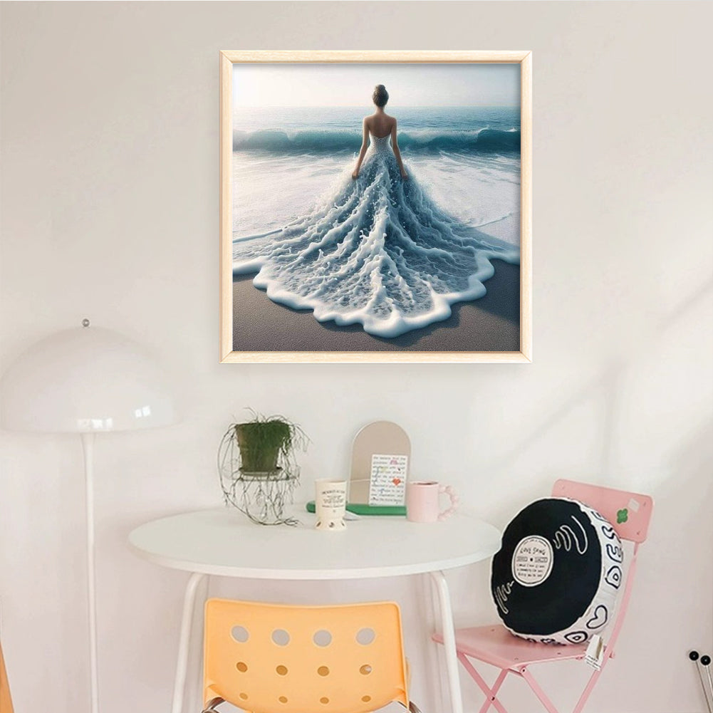 Beach Girl - Full 14CT Stamped Cross Stitch 40x40CM - Huacan