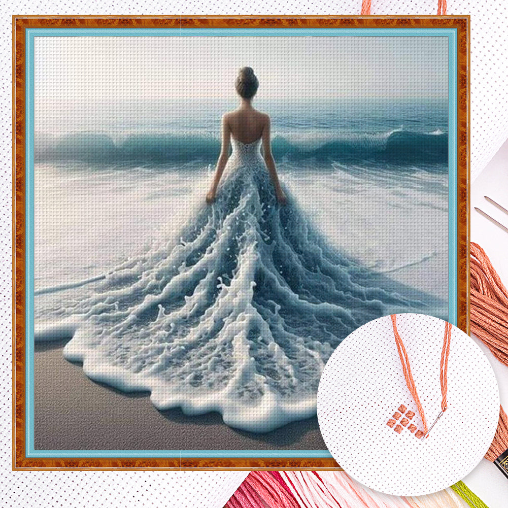 Beach Girl - Full 14CT Counted Cross Stitch 45x45CM - Huacan