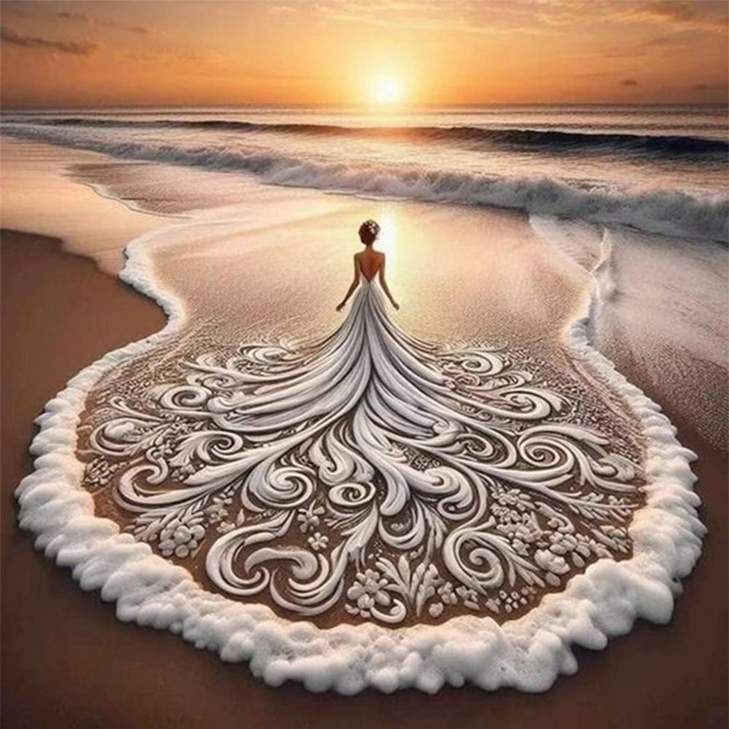 Beach Girl - Full 18CT Counted Cross Stitch 45x45CM - Huacan