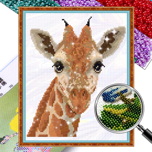 Giraffe - Partial  9CT Stamped Cross Stitch - Bead Embroidery 26x30CM/10.24x11.81in