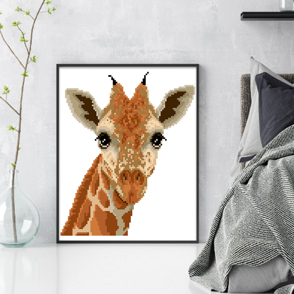 Giraffe - Partial  9CT Stamped Cross Stitch - Bead Embroidery 26x30CM/10.24x11.81in
