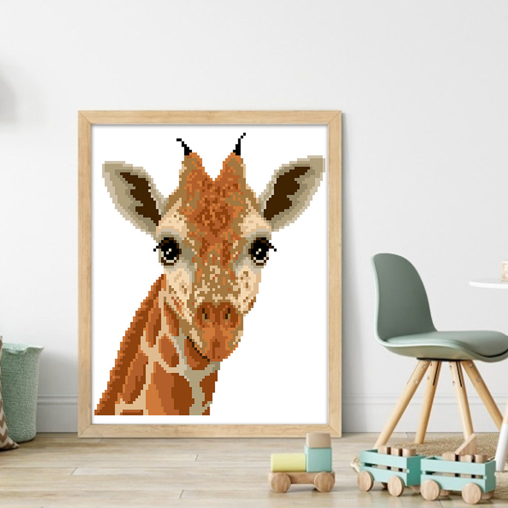 Giraffe - Partial  9CT Stamped Cross Stitch - Bead Embroidery 26x30CM/10.24x11.81in