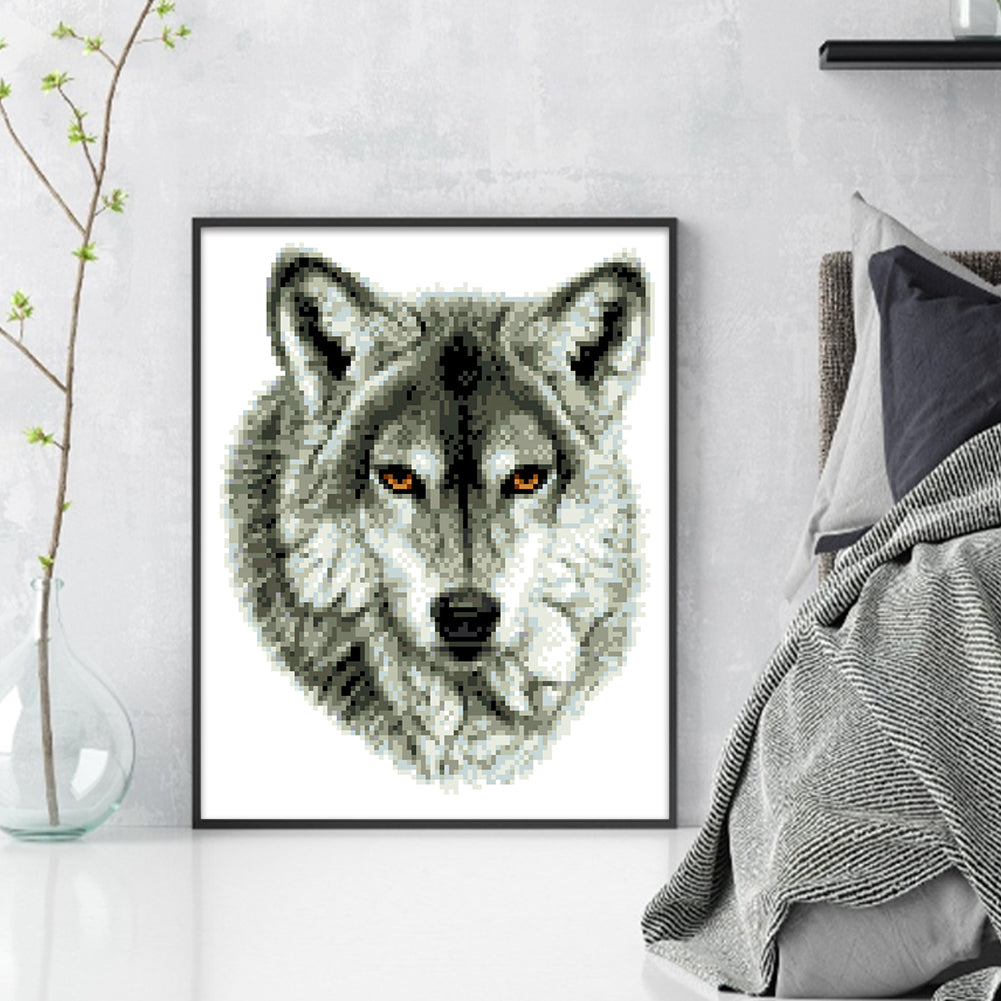 Grey Wolf - Partial  9CT Stamped Cross Stitch - Bead Embroidery 28x34CM/11.02x13.39in