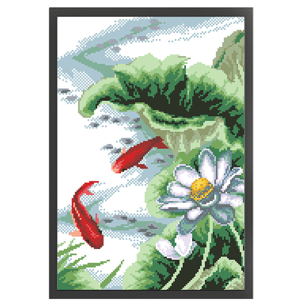 Lotus & Carp - Partial  9CT Stamped Cross Stitch - Bead Embroidery 34x50CM/13.39x19.69in