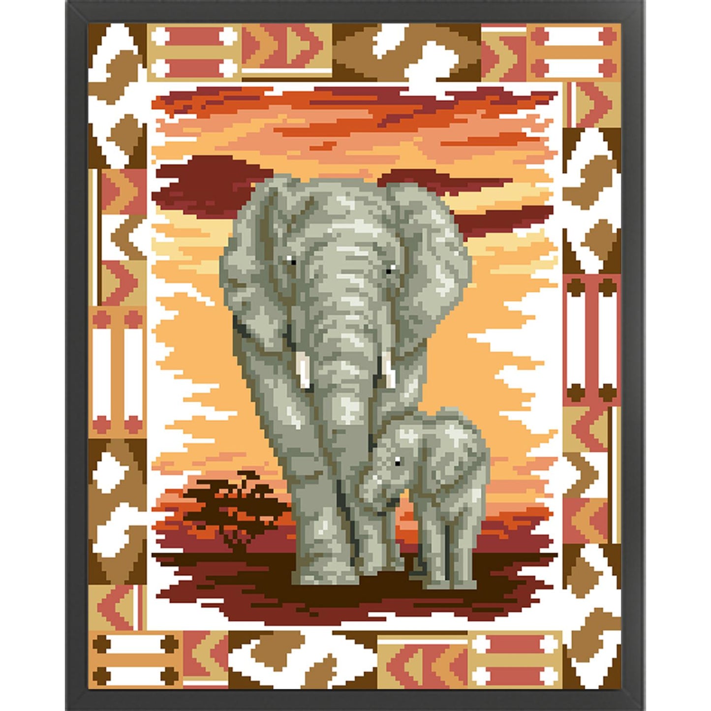 Mother Elephant & Calf - Partial  9CT Stamped Cross Stitch - Bead Embroidery 35x42CM/13.78x16.54in