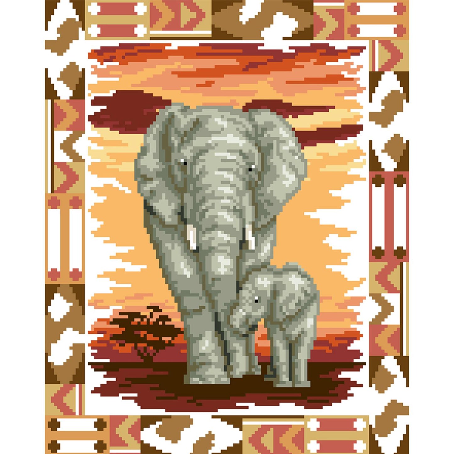 Mother Elephant & Calf - Partial  9CT Stamped Cross Stitch - Bead Embroidery 35x42CM/13.78x16.54in