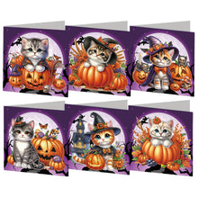 Load image into Gallery viewer, 6Pcs Halloween Cat DIY Diamond Painting Card Diamond Drawing Card (IHK001)

