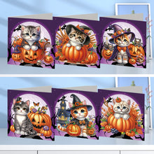 Load image into Gallery viewer, 6Pcs Halloween Cat DIY Diamond Painting Card Diamond Drawing Card (IHK001)
