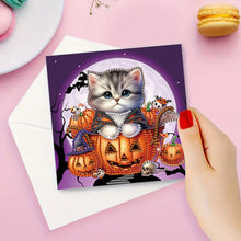 Load image into Gallery viewer, 6Pcs Halloween Cat DIY Diamond Painting Card Diamond Drawing Card (IHK001)
