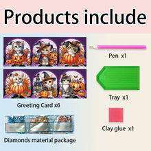 Load image into Gallery viewer, 6Pcs Halloween Cat DIY Diamond Painting Card Diamond Drawing Card (IHK001)
