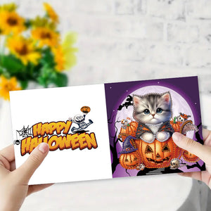 6Pcs Halloween Cat DIY Diamond Painting Card Diamond Drawing Card (IHK001)