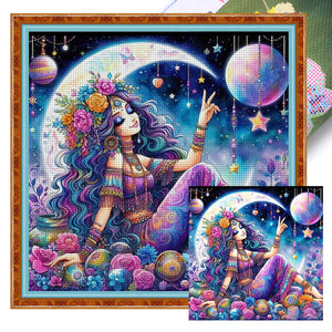 Yishu - Moon Girl - 50*50CM 11CT 3 Stamped Cross Stitch