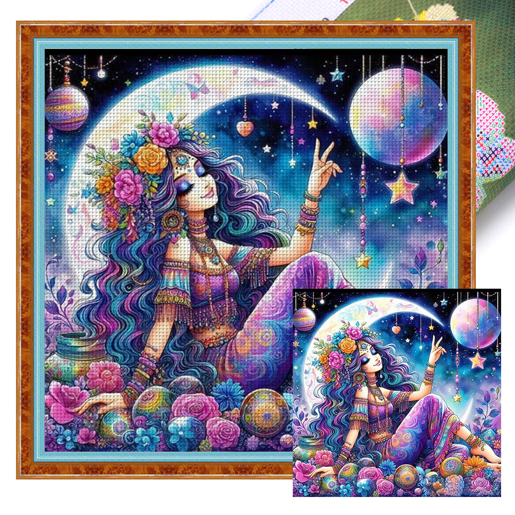 Yishu - Moon Girl - 50*50CM 11CT 3 Stamped Cross Stitch