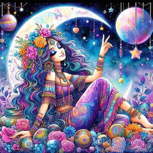 Yishu - Moon Girl - 50*50CM 11CT 3 Stamped Cross Stitch