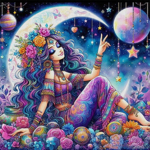 Yishu - Moon Girl - 50*50CM 11CT 3 Stamped Cross Stitch