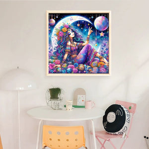 Yishu - Moon Girl - 50*50CM 11CT 3 Stamped Cross Stitch