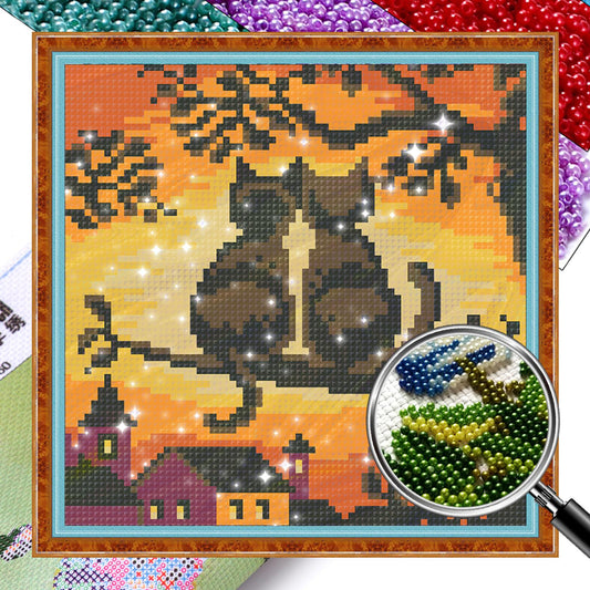 Cat's Back on Branch - Full  9CT Stamped Cross Stitch - Bead Embroidery 20x20CM/7.87x7.87in