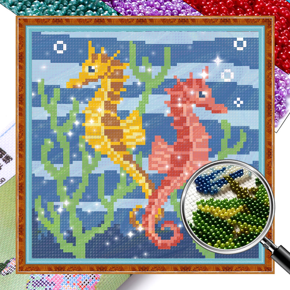 Little Seahorse - Full  9CT Stamped Cross Stitch - Bead Embroidery 20x20CM/7.87x7.87in