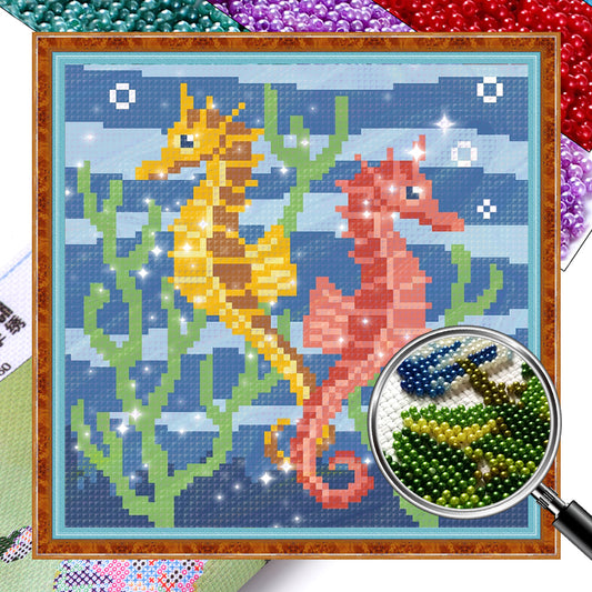 Little Seahorse - Full  9CT Stamped Cross Stitch - Bead Embroidery 20x20CM/7.87x7.87in