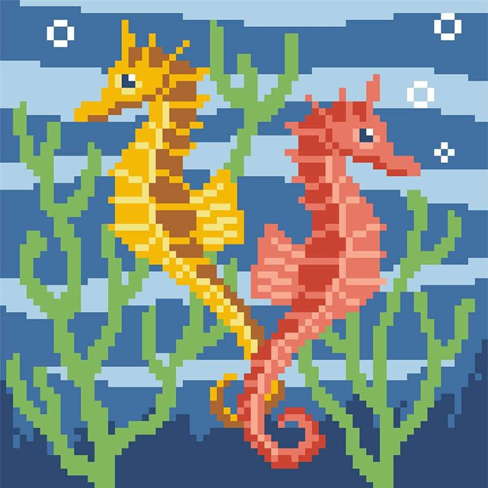 Little Seahorse - Full  9CT Stamped Cross Stitch - Bead Embroidery 20x20CM/7.87x7.87in