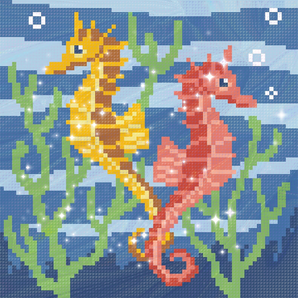 Little Seahorse - Full  9CT Stamped Cross Stitch - Bead Embroidery 20x20CM/7.87x7.87in