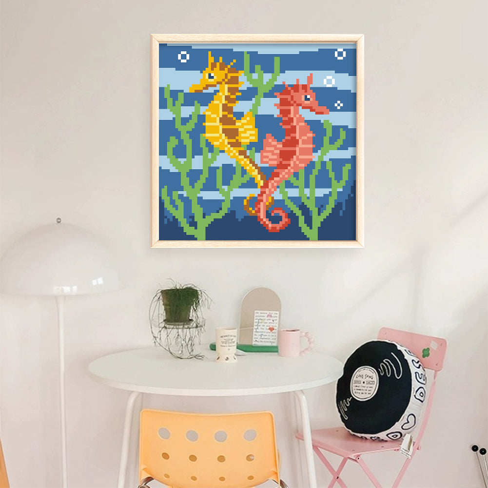 Little Seahorse - Full  9CT Stamped Cross Stitch - Bead Embroidery 20x20CM/7.87x7.87in