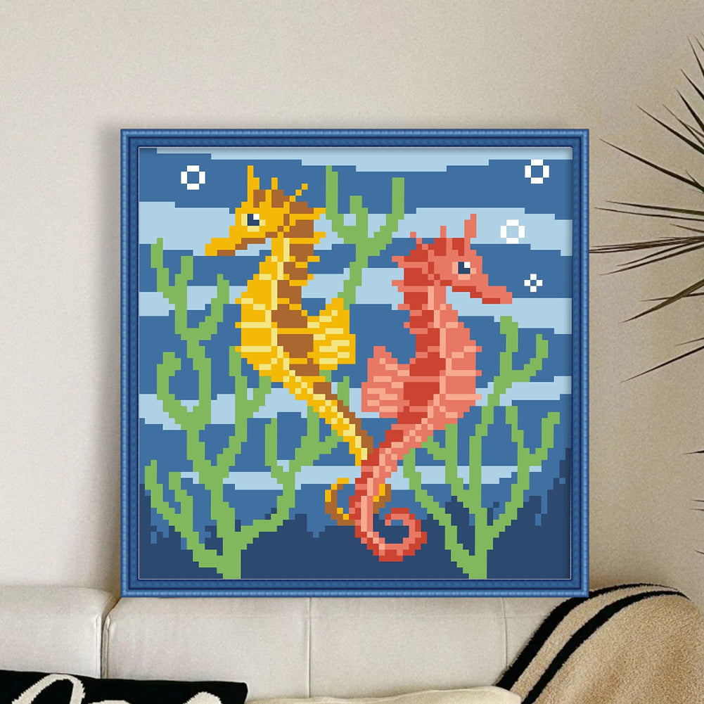 Little Seahorse - Full  9CT Stamped Cross Stitch - Bead Embroidery 20x20CM/7.87x7.87in