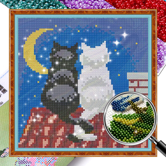 Black and White Cat - Full  9CT Stamped Cross Stitch - Bead Embroidery 22x22CM/8.66x8.66in