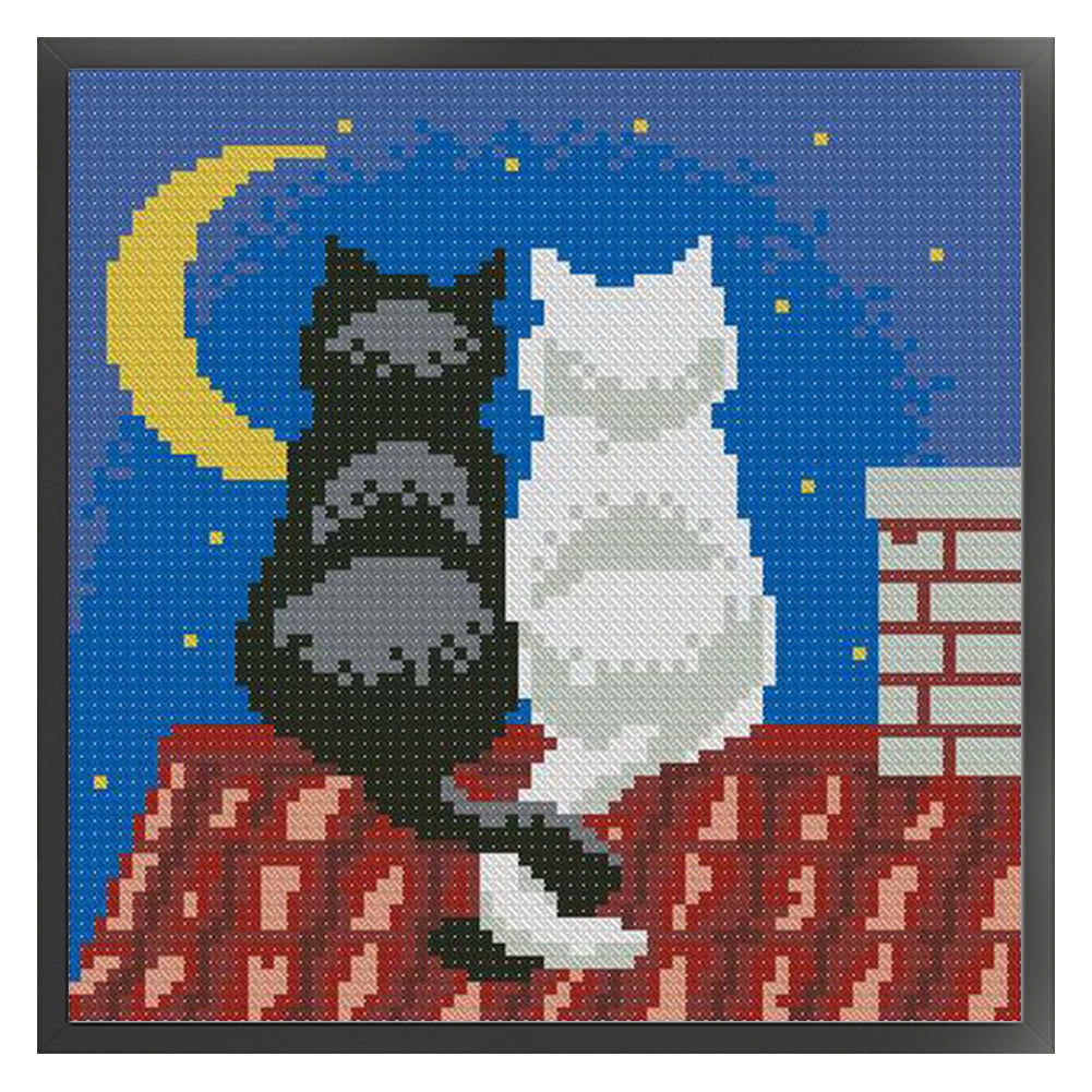 Black and White Cat - Full  9CT Stamped Cross Stitch - Bead Embroidery 22x22CM/8.66x8.66in