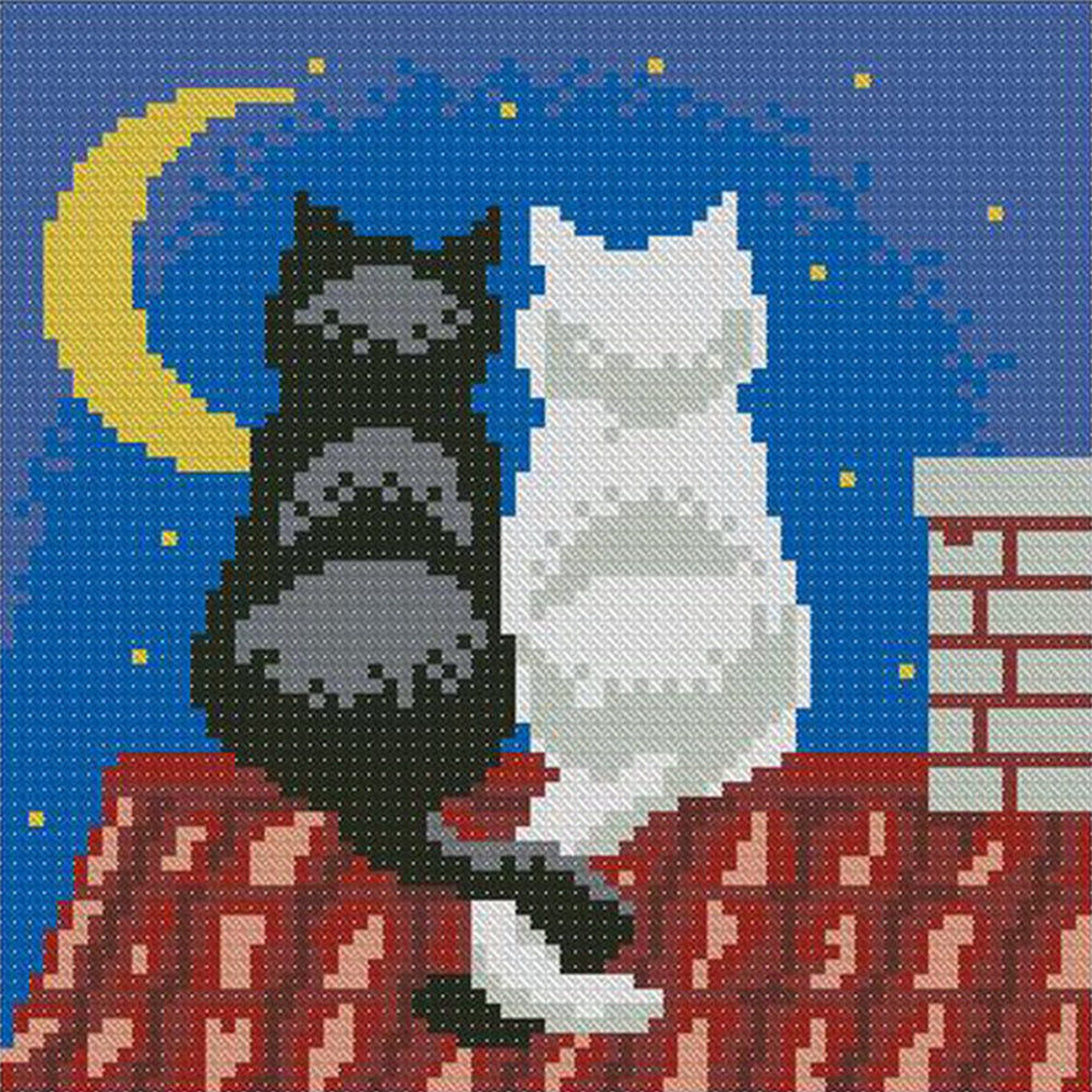 Black and White Cat - Full  9CT Stamped Cross Stitch - Bead Embroidery 22x22CM/8.66x8.66in