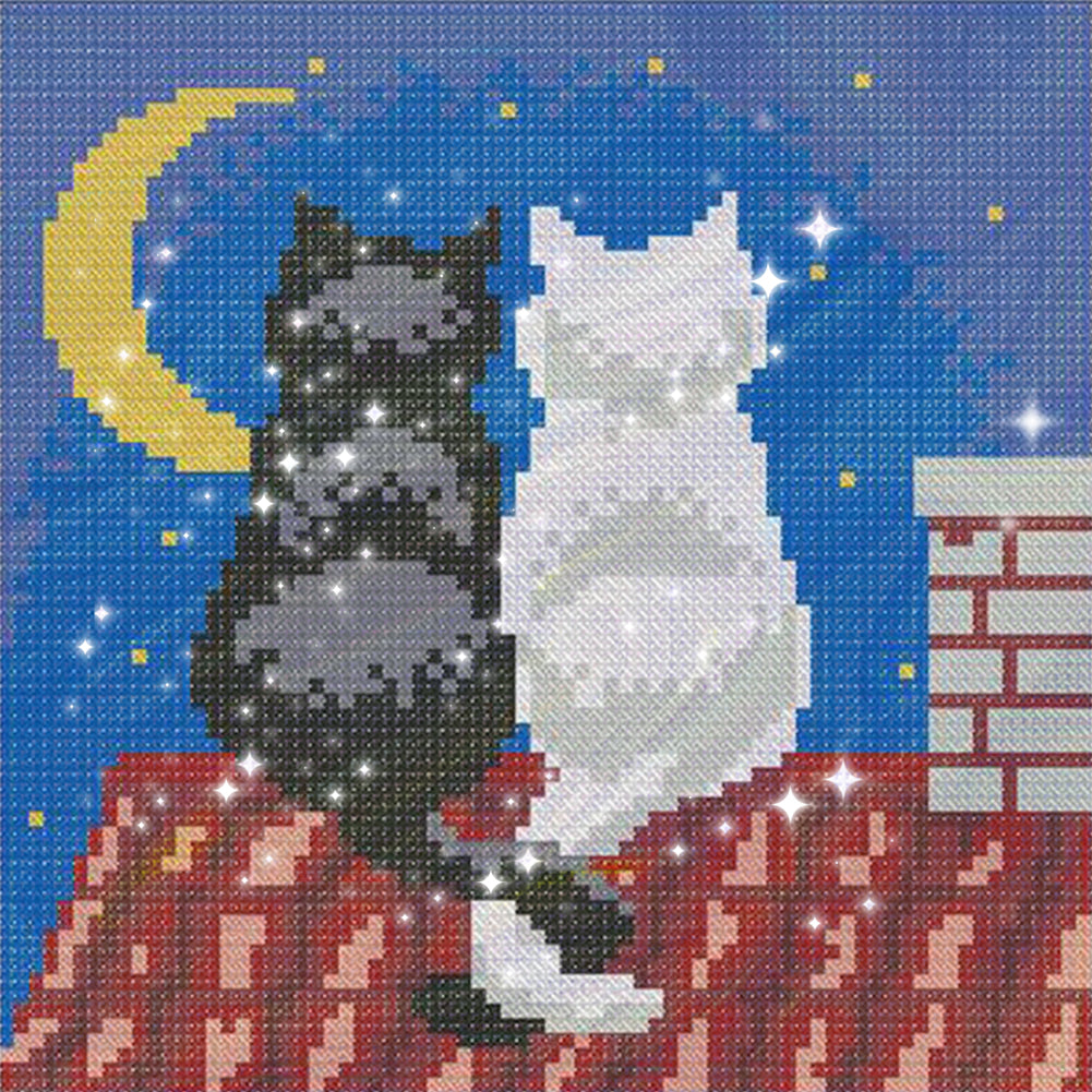 Black and White Cat - Full  9CT Stamped Cross Stitch - Bead Embroidery 22x22CM/8.66x8.66in