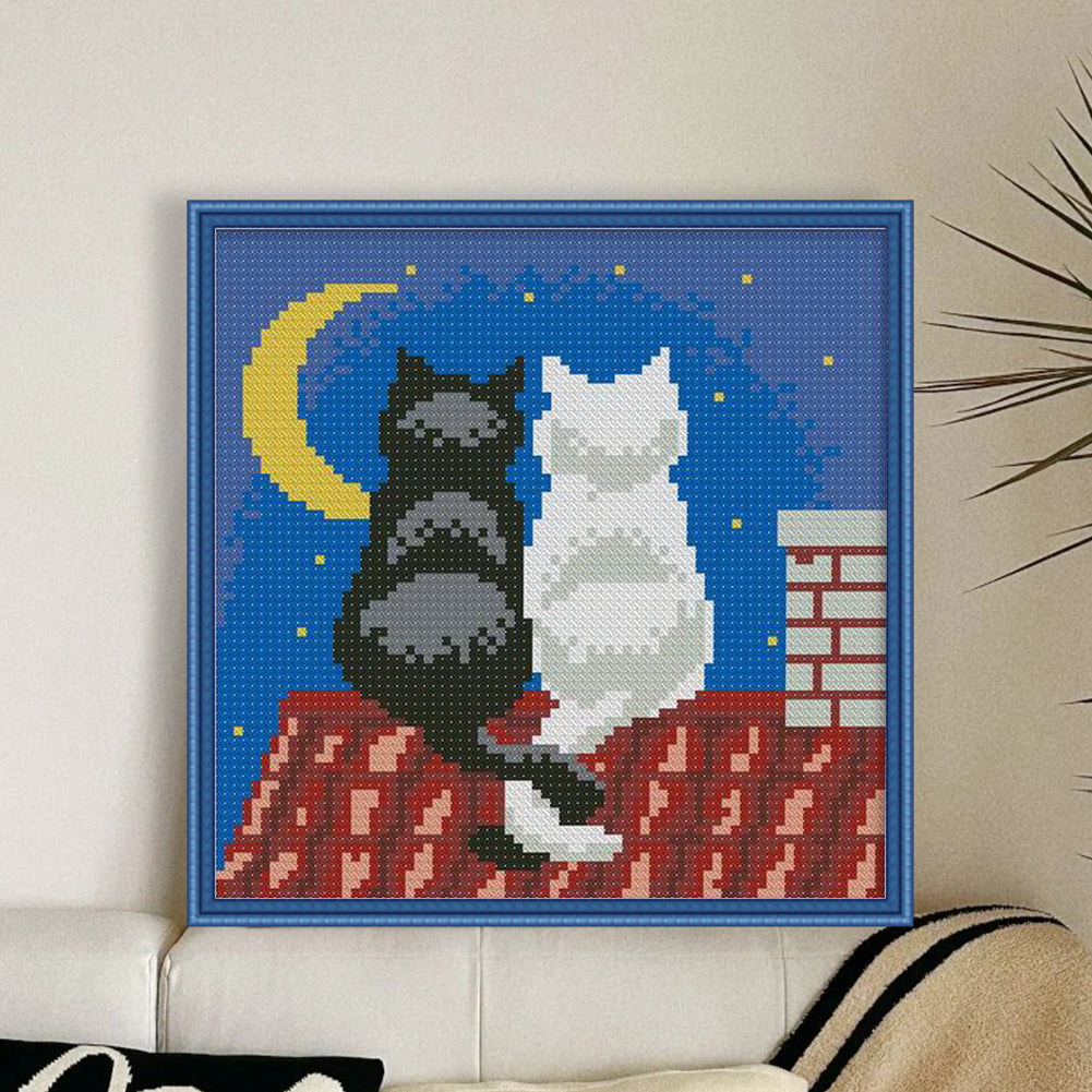 Black and White Cat - Full  9CT Stamped Cross Stitch - Bead Embroidery 22x22CM/8.66x8.66in