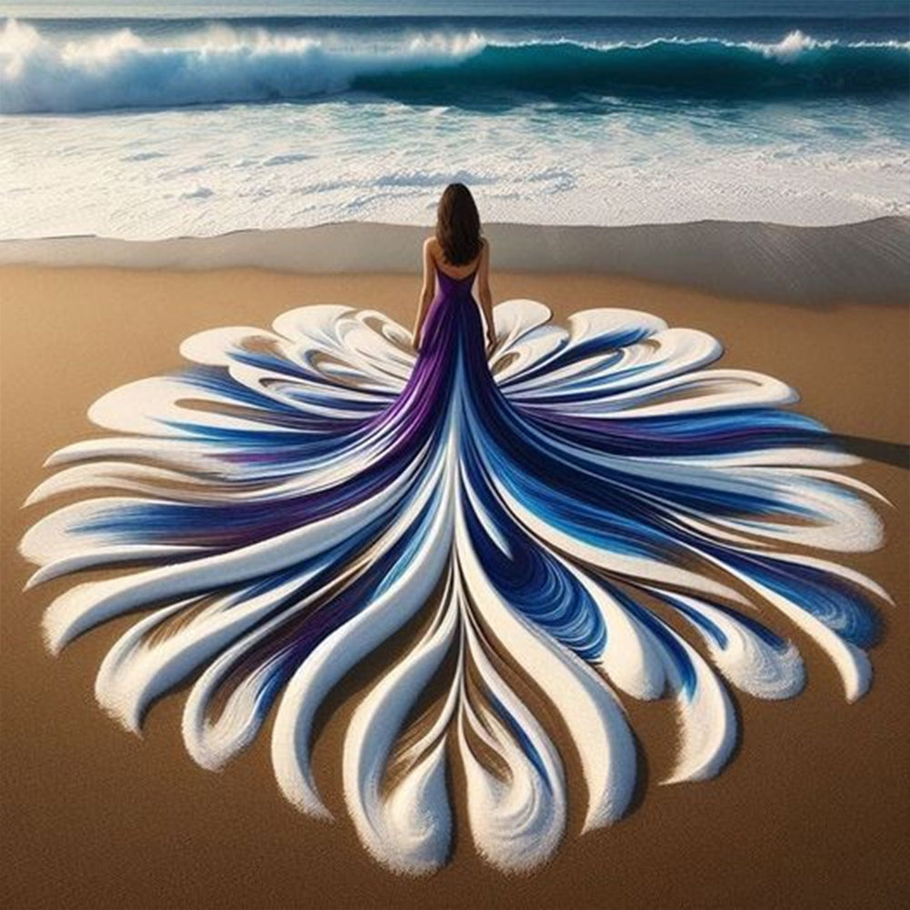 Seaside Floral Dress (Back View) 40*40CM(Canvas) Full Round Drill Diamond Painting