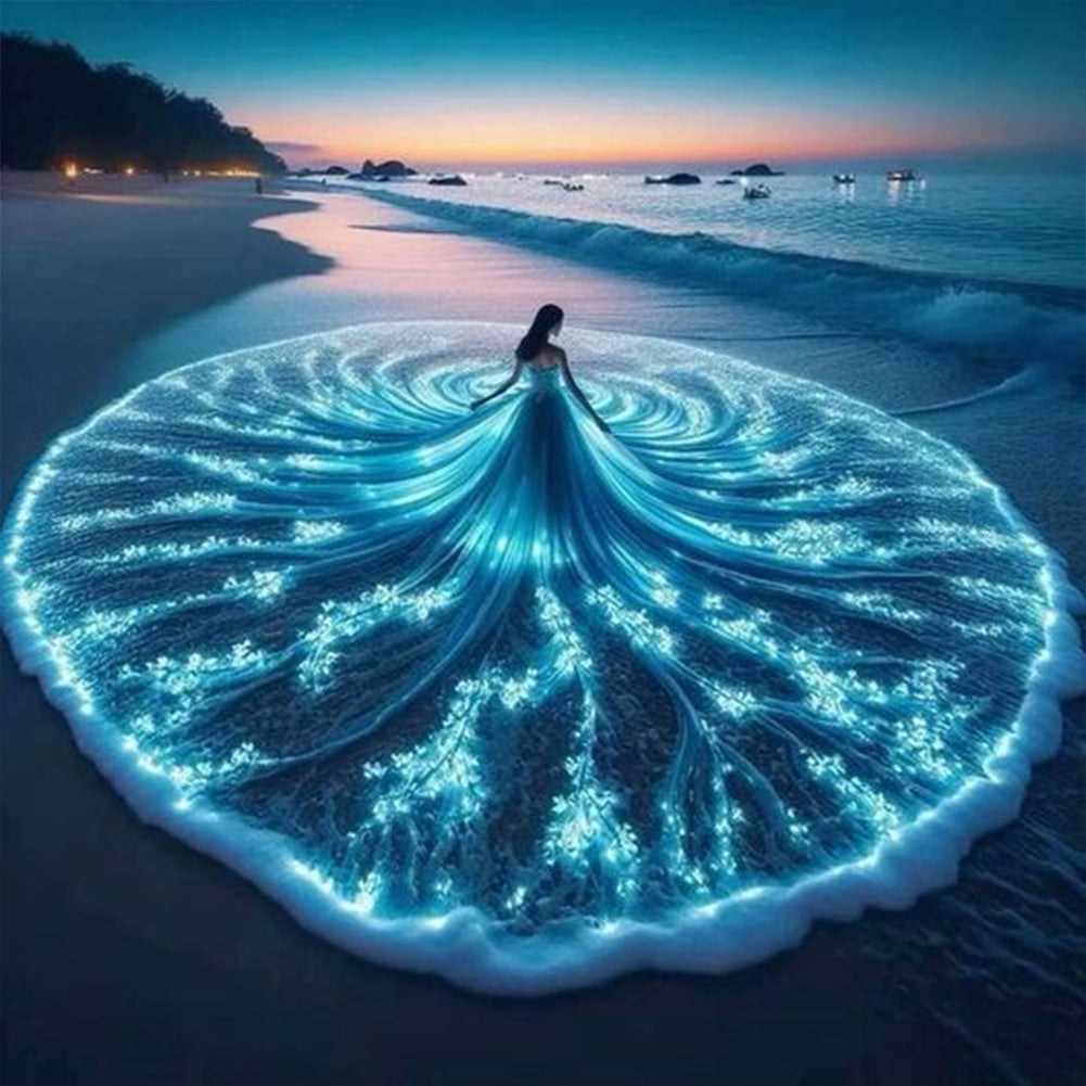 Fluorescent Floral Dress (Seaside) 40*40CM(Canvas) Full Round Drill Diamond Painting