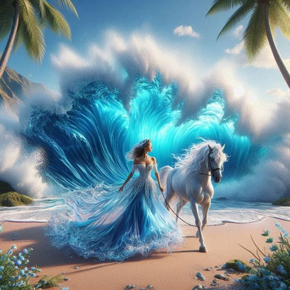 Seaside Girl With Waves 40*40CM(Canvas) Full Round Drill Diamond Painting