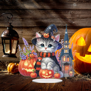 Acrylic Halloween Cat Diamond Painting Desktop Decorations for Home Office Decor