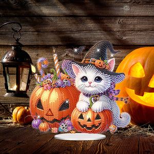 Acrylic Halloween Cat Diamond Painting Desktop Decorations for Home Office Decor