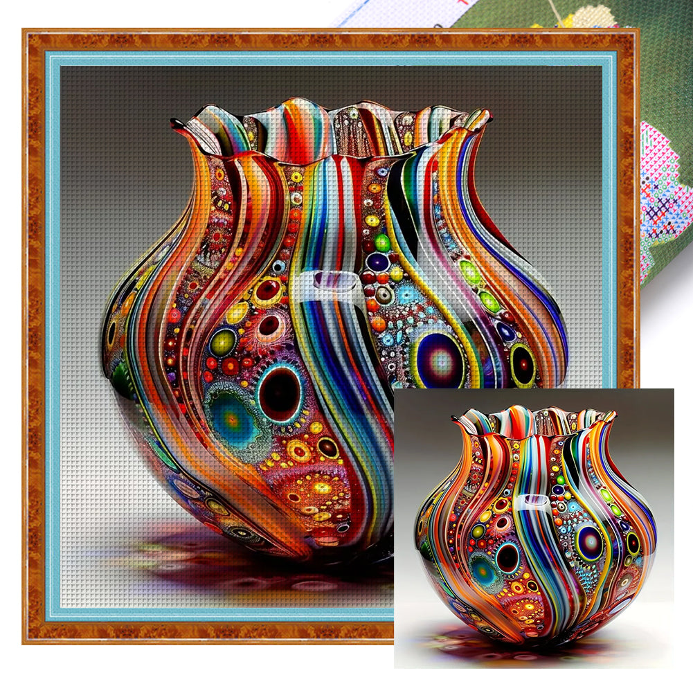 Colorful Glass Bottle - Full 11CT Stamped Cross Stitch 50x50CM - Huacan