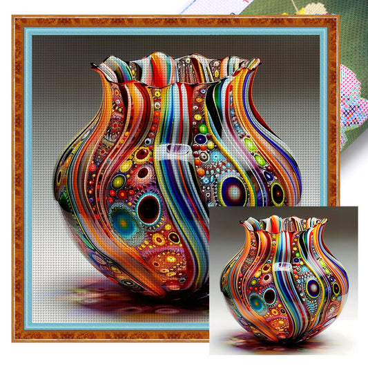 Colorful Glass Bottle - Full 11CT Stamped Cross Stitch 50x50CM - Huacan