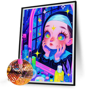 Girl Looking In The Mirror 40*55CM(Canvas) Full Round Drill Diamond Painting