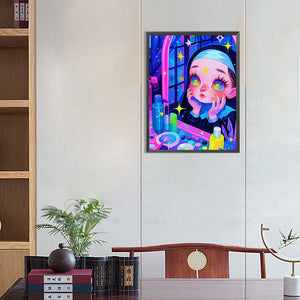 Girl Looking In The Mirror 40*55CM(Canvas) Full Round Drill Diamond Painting