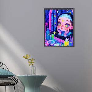 Girl Looking In The Mirror 40*55CM(Canvas) Full Round Drill Diamond Painting