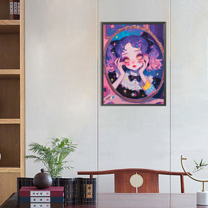 Girl With Twin Ponytails 40*55CM(Canvas) Full Round Drill Diamond Painting